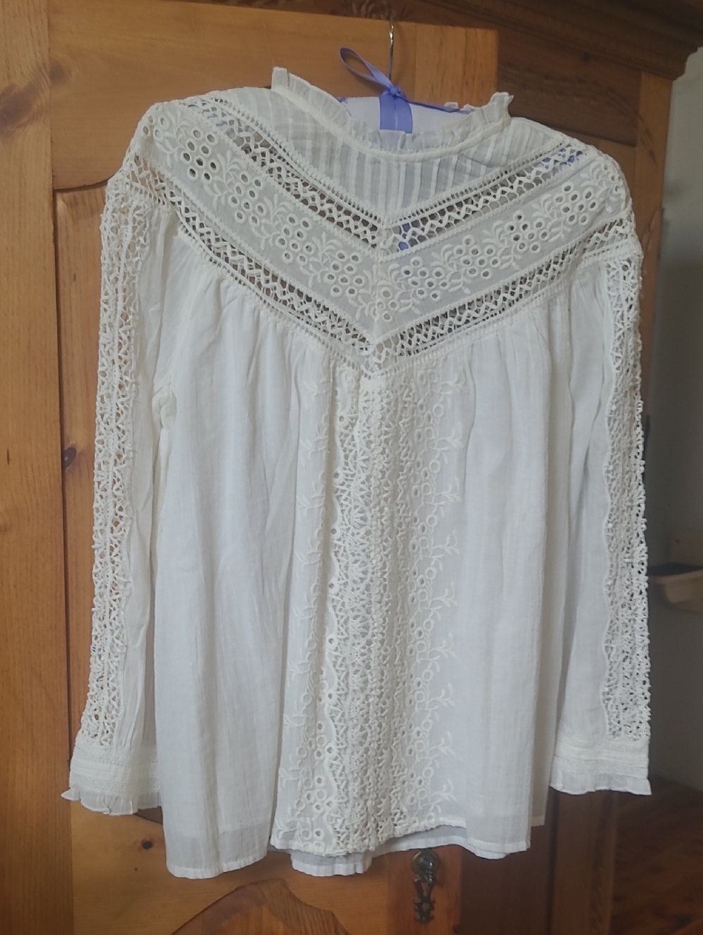 Sundance Cream Lace-Trim Boho Blouse NEW